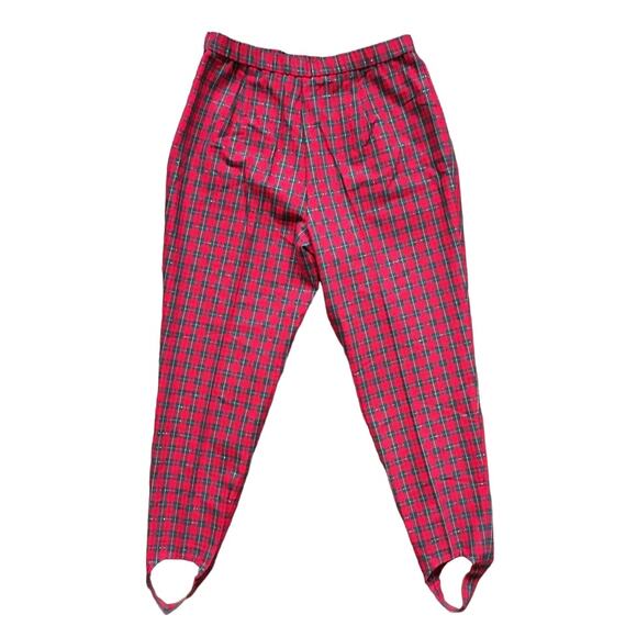 VTG DAVID BROOKS Ribcage Rise Holiday Plaid Stirrup Pants in Red  80s 90s  SZ 12 - Picture 6 of 10